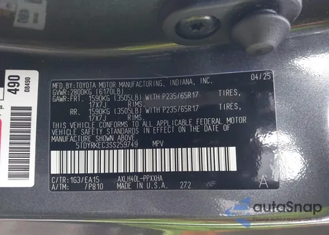 2025 Toyota Sienna Xle 8 Passenger from USA, damaged, VIN 5TDYRKEC3SS259749